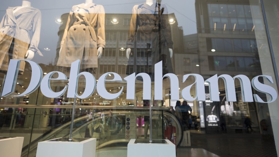 A Debenhams transfer sits on the window pane of a Debenhams Plc department store on Oxford Street in central London, U.K., on Monday, Feb. 4, 2019.