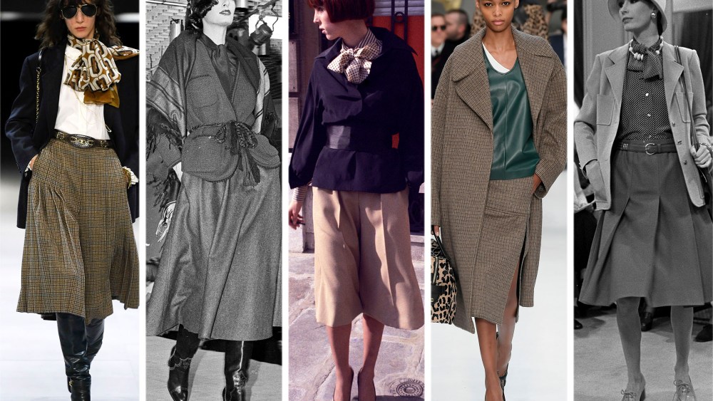 From Left: Celine RTW Fall 2019, Yves Saint Laurent RTW Fall 1977, Chloe RTW Spring 1974, Tods RTW Fall 2019, Yves Saint Laurent RTW Spring 1973