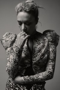 Giambattista Valli's silk top and skirt; Manolo Blank pumps; Erth Jewelry pearl ring