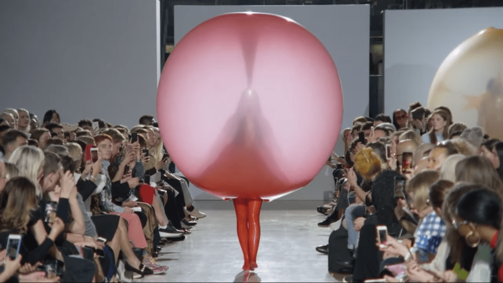 A screenshot of Fridrik Tjaerandsen's graduate collection at Central Saint Martins BA Fashion Show