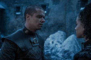 Editorial use only. No book cover usage.
Mandatory Credit: Photo by HBO/BSkyB/Kobal/REX/Shutterstock (10222109ac)
Jacob Anderson as Grey Worm and Nathalie Emmanuel as Missandei
'Game of Thrones' TV Show Season 8 - 2019
Nine noble families fight for control over the mythical lands of Westeros, while an ancient enemy returns after being dormant for thousands of years.