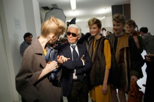 Karl Lagerfeld backstage at his Fendi RTW Fall 2010 show.