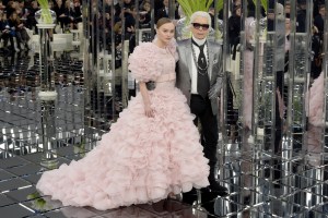 Lily-Rose Depp and Karl Lagerfeld on the catwalk at Chanel Couture Spring 2017.