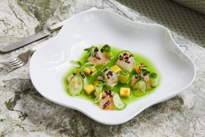 Persian cucumber and fluke crudo.