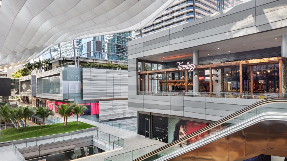 Brickell City Center's outdoor space includes the $30 million Climate Ribbon, an elevated trellis that doubles as an environmental management system.