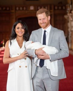 Prince Harry and Meghan Duchess of Sussex with their baby son during a photocall in St George's Hall at Windsor Castle in BerkshirePrince Harry and Meghan Duchess of Sussex new baby photocall, Windsor Castle, UK - 08 May 2019