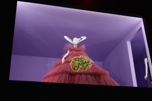 Viktor & Rolf’s pink synthetic tulle appliquéd with off-white, yellow and green synthetic tulle dress from spring 2019 haute couture.