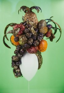 Examples off camp were also evident in over-the-top headpieces.