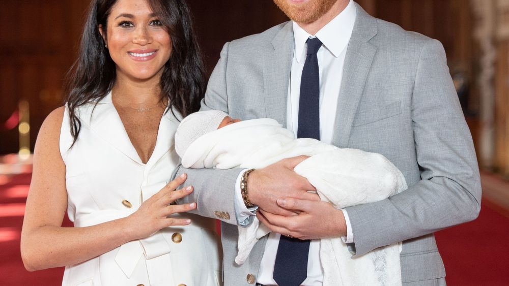 Prince Harry and Meghan Duchess of Sussex with their baby son during a photocall in St George's Hall at Windsor Castle in BerkshirePrince Harry and Meghan Duchess of Sussex new baby photocall, Windsor Castle, UK - 08 May 2019