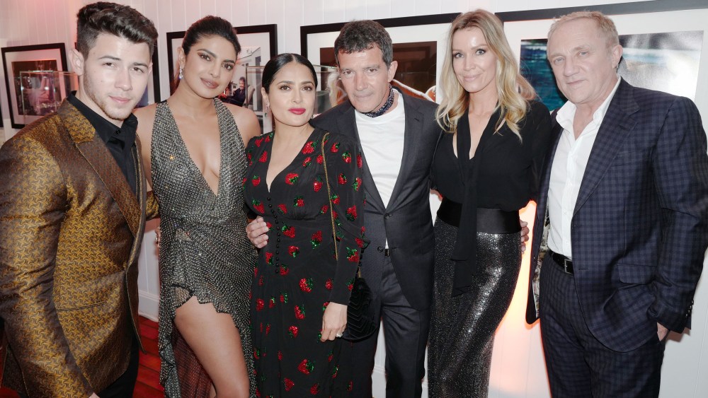 Nick Jonas, Priyanka Chopra, Selma Heyak, Antonio Banderas, Nicole Kempel, and Francois-Henri Pinault