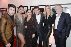 Nick Jonas, Priyanka Chopra, Selma Heyak, Antonio Banderas, Nicole Kempel, and Francois-Henri Pinault