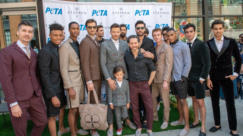 Stephen Ferber with models after the PETA x Stephen F Wool-Free Suits Showcase
