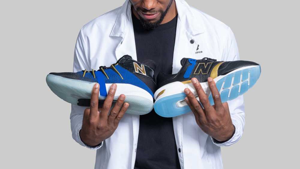 Kawhi Leonard with his New Balance shoe.