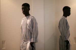 Backstage at Chalayan Men's Spring 2020 photographed in London on 09 June 2019