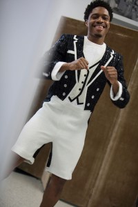 Ephraim Sykes during a Tonys fitting at Thom Browne.