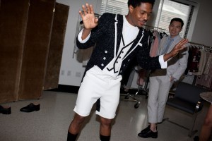 Ephraim Sykes during a Tonys fitting at Thom Browne.