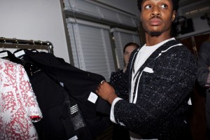 Ephraim Sykes during a Tonys fitting at Thom Browne.