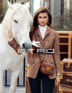 After casting a diverse group of models for its fall 2019 runway show, Etro is trumpeting inclusivity for its ad campaign, too. Nine talents, including supermodels Marisa Berenson and Amber Valletta, as well as Grace Elizabeth and Taylor Hill were brought to Manhattan and lensed by New York-based photographer Cass Bird in the city’s busy streets. Differentiating each character's personality, Berenson was captured smiling surrounded by a range of Etro trunks splashed with the signature paisley prints, while Hill looks confident accompanied by a white horse, in a nod to the infamous entrance Bianca Jagger made at the Studio 54 nightclub - Martino Carrera