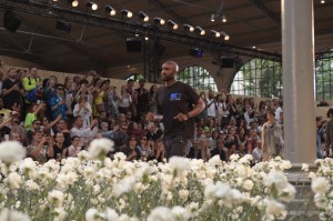 Virgil Abloh takes a bow after the Off White spring 2020 show