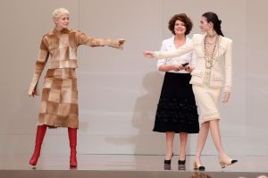 Fanny Ardant and models on the catwalk