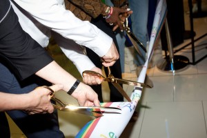 The ribbon cutting of the Pride + Joy shop.