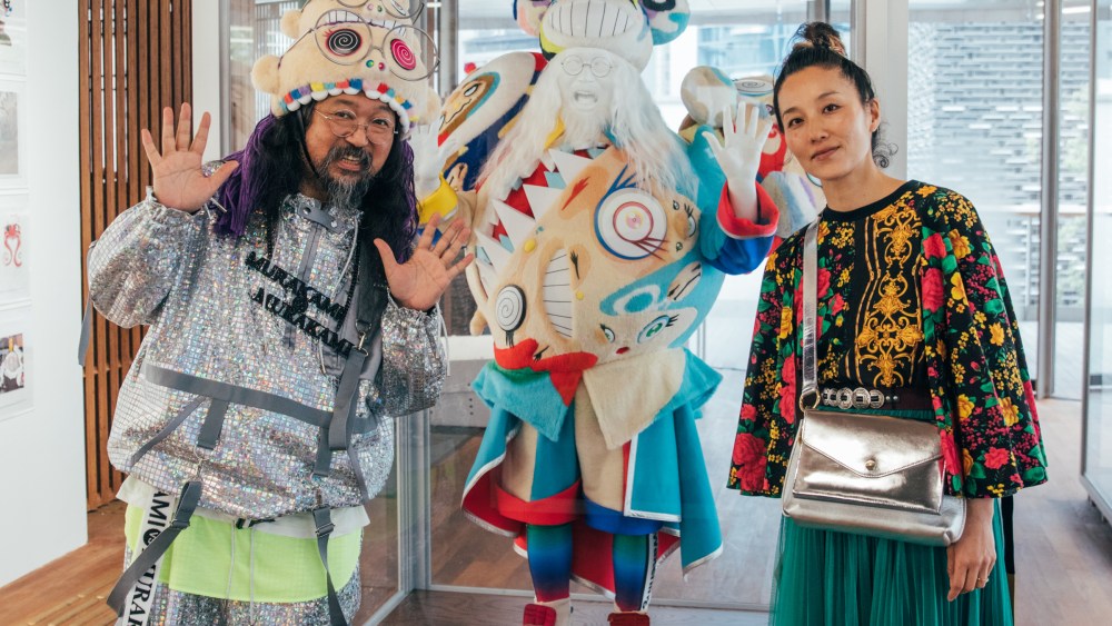 Takashi Murakami and his stylist, Kazuki Yunoki, at the JC Contemporary gallery in Tai Kwun.