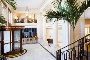 The lobby at the Htel du Louvre just-reopened.