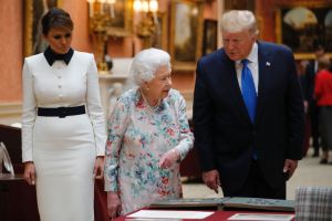 Queen Elizabeth II views a display of US items of the Royal collection with US President Donald Trump and US First Lady Melania Trump at Buckingham palaceUS President Donald Trump state visit to London, UK - 03 Jun 2019