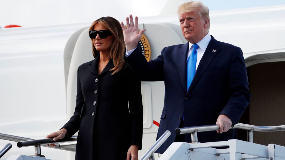 President Donald Trump, with first lady Melania Trump, arrive at Caen Airport, in Caen, FranceTrump D-Day 75 Years, Caen, France - 06 Jun 2019