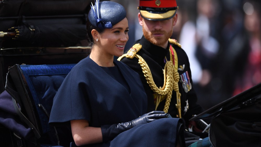 (R-L) Britain's Harry and Meghan, Duke and Duchess of Sussex ride in a carriage during the Trooping of the Colour Queen's birthday parade, in central London, Britain, 08 June 2019. The annual official Queen's birthday parade is more popularly known as Trooping the Colour when the Queen's colour is 'trooped' in front of Her Majesty and all the Royal Colonels.Trooping the Colour Queen's birthday parade in London, United Kingdom - 08 Jun 2019
