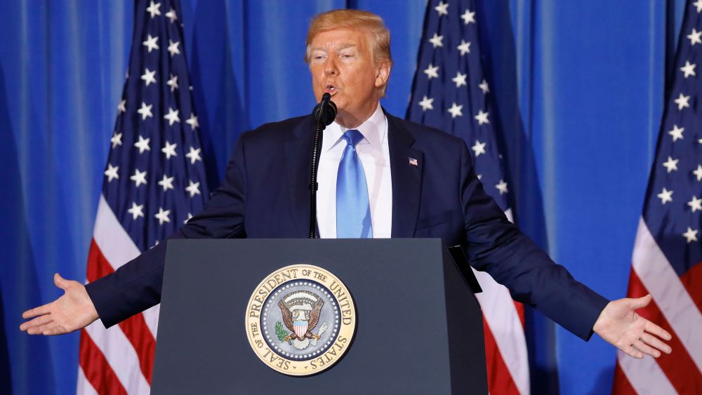 US President Donald J. Trump speaks during a press conference at a hotel in Osaka, western Japan, 29 June 2019, after closing the G20 Summit talks. It is the first time that Japan hosts a G20 summit. The summit gathers leaders from 19 countries and the European Union to discuss topics such as global economy, trade and investment, innovation and employment.G20 summit in Osaka, Japan - 29 Jun 2019
