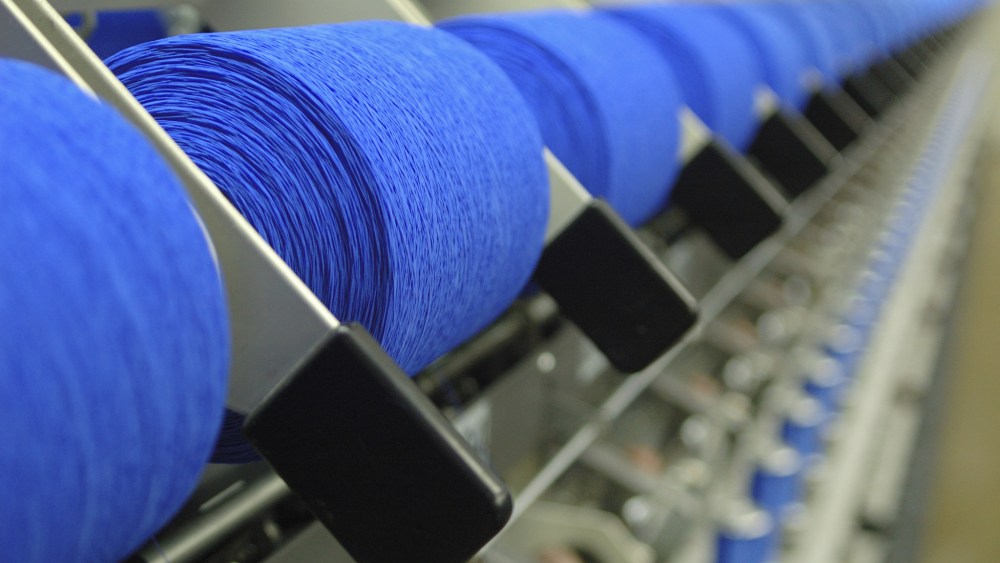 Spools of thread in a textile factory.