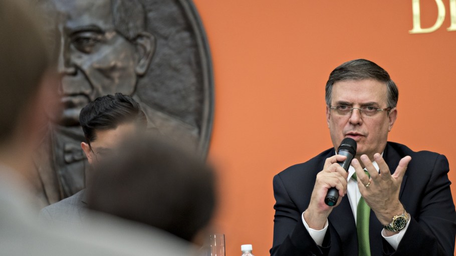 Marcelo Ebrard speaks during a news conference on June 4, 2019.