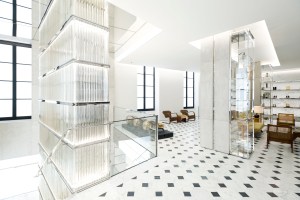 Vintage furniture on the first floor of the Saint Laurent Rive Droite store.