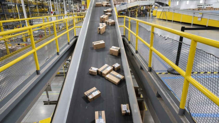 Packages are arriving via e-commerceting ready to head onto trucks atAmazon's Baltimore robotics fulfillment center.