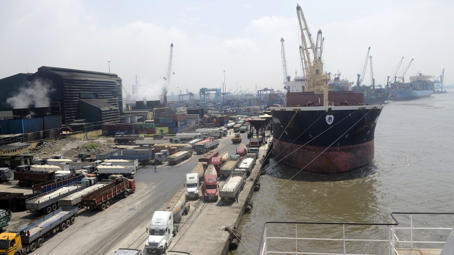 Cargo ships are docked at the Apapa Sea Port in Lagos.