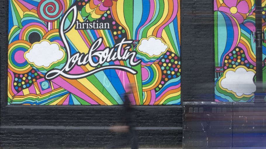 A mural Christian Louboutin stands on display on Great Eastern Street, East London, U.K.
