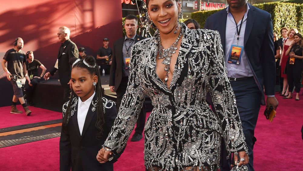 Beyonce, Blue Ivy Carter. Beyonce, a cast member in "The Lion King," arrives with her daughter Blue Ivy at the premiere of the film at the El Capitan Theatre, in Los AngelesWorld Premiere of "The Lion King" - Red Carpet, Los Angeles, USA - 09 Jul 2019