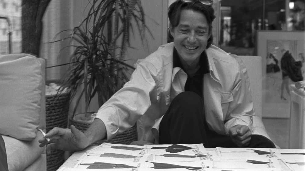 Fashion desinger Halston being interviewed in his New York studioHalston, New York