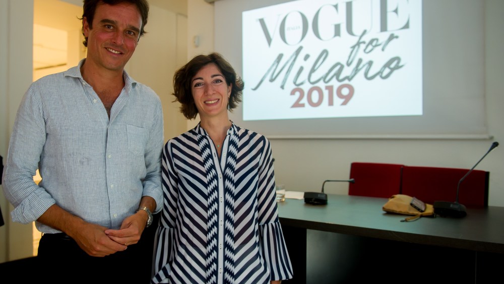 Vogue Italia's editor in chief Emanuele Farneti with Cristina Tajani, Milan’s fashion and design city councilor.