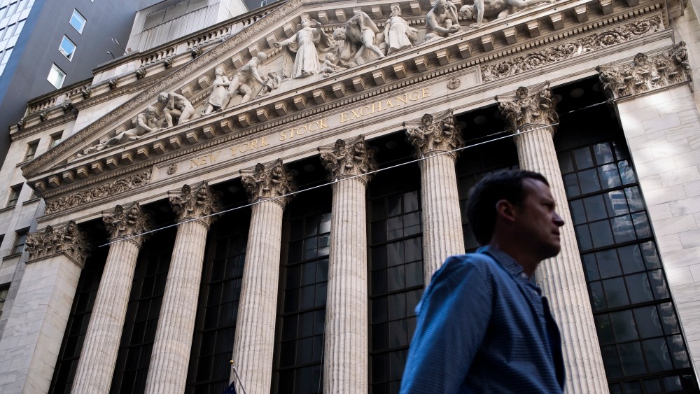 A person walks past the New York Stock Exchange in New York, New York, USA, on 07 May 2019. The Dow Jones industrial average lost 473 points today, and was down by as much as 600 points in interday trading, as markets continued to react to uncertainty surrounding trade negotiations between the United States and China.New York Stock Exchange, USA - 07 May 2019