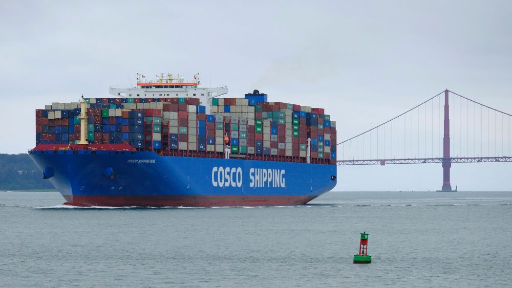A Cosco Shipping container ship passes the Golden Gate Bridge, in San Francisco bound for the Port of Oakland. The United States and China are raising tariffs on tens of billions of dollars' worth of each other's imports, escalating a trade war, spooking financial markets and casting gloom over the prospects for the world economyChina Tariffs, San Francisco, USA - 14 May 2019