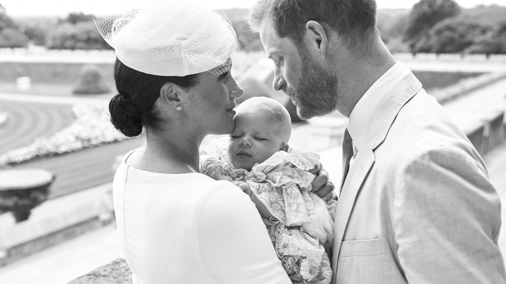 Editorial use only. HANDOUT /NO SALESMandatory Credit: Photo by CHRIS ALLERTON HANDOUT/EPA-EFE/Shutterstock (10329195a)A handout photo made available by the Duke and Meghan Duchess of Sussex shows the official christening photograph with Britain's Prince Harry (R) and his wife Meghan, Meghan Duchess of Sussex (L) holding their son Archie Harrison Mountbatten-Windsor at Windsor Castle with with the Rose Garden in the background in Windsor, Britain, 06 July 2019. NEWS EDITORIAL USE ONLY. NO COMMERICAL USE. NO MERCHANDISING, ADVERTISING, SOUVENIRS, MEMORABILIA or COLOURABLY SIMILAR. NOT FOR USE AFTER AFTER 31 DECEMBER, 2019 WITHOUT PRIOR PERMISSION FROM ROYAL COMMUNICATIONS. NO CROPPING. Copyright in this photograph is vested in The Duke and Meghan Duchess of Sussex. Publications are asked to credit the photographs to Chris Allerton. No charge should be made for the supply, release or publication of the photograph. The photograph must not be digitally enhanced, manipulated or modified in any manner or form and must include all of the individuals in the photograph when published.Royal Baby Archie Mountbatten-Windsor Christening in Windsor, United Kingdom - 06 Jul 2019