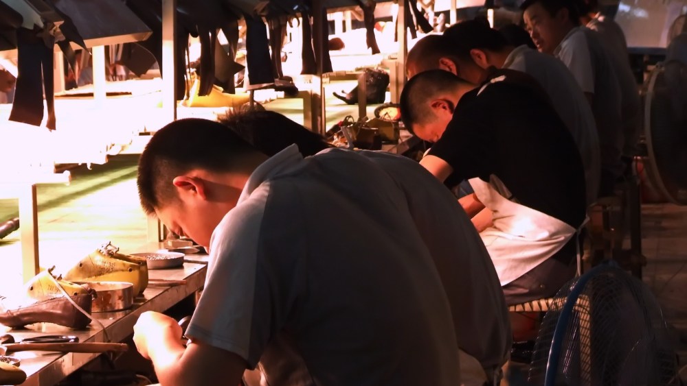 Workers at a shoe factory in China