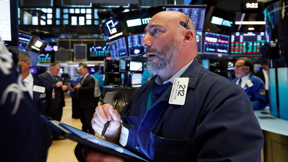 Trader Vincent Napolitano works on the floor of the New York Stock Exchange, . U.S. stocks moved higher in early trading Monday on Wall Street as investors snapped up technology stocksFinancial Markets Wall Street, New York, USA - 22 Jul 2019