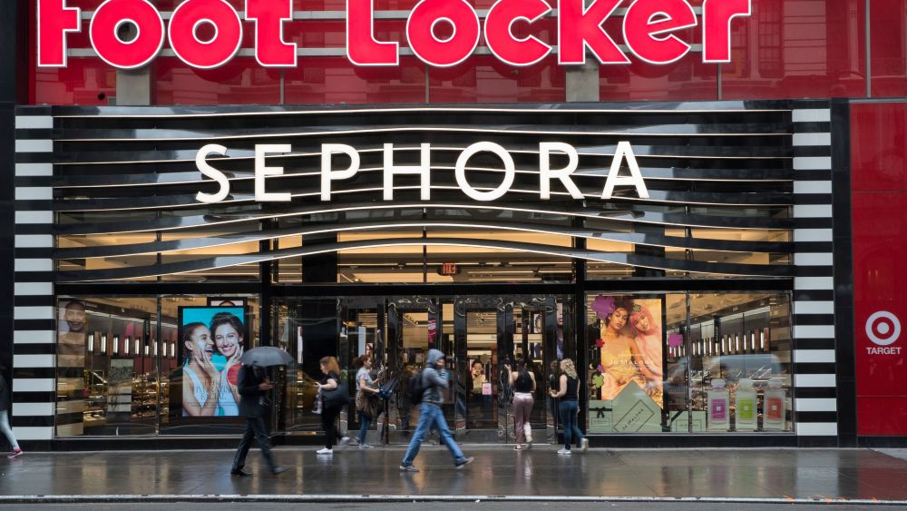 Pedestrians walk past a Sephora and Footlocker store, in New YorkRetail Sales, New York, USA - 16 May 2018