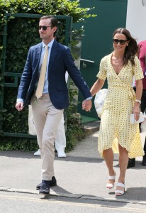 James Matthews and Pippa Middleton is pictured arriving at the AELTC for day 11 of the Wimbledon Championships.
Celebrities arriving at Wimbledon, London, England, 12 July 2019
Wearing Ganni Same Outfit as Amanda Holden