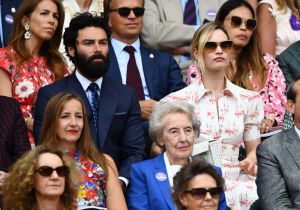 Aidan Turner and Lily James in the Royal Box on Centre CourtWimbledon Tennis Championships, Day 12, The All England Lawn Tennis and Croquet Club, London, UK - 13 Jul 2019
