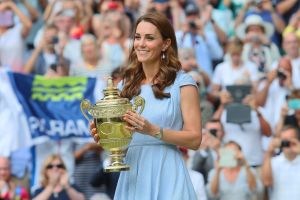 Catherine Duchess of Cambridge prepares to present the trophy to Novak Djokovic.Wimbledon Tennis Championships, Day 13, The All England Lawn Tennis and Croquet Club, London, UK - 14 Jul 2019