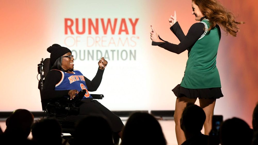 A model on the runway at the Runway of Dreams show in 2018.